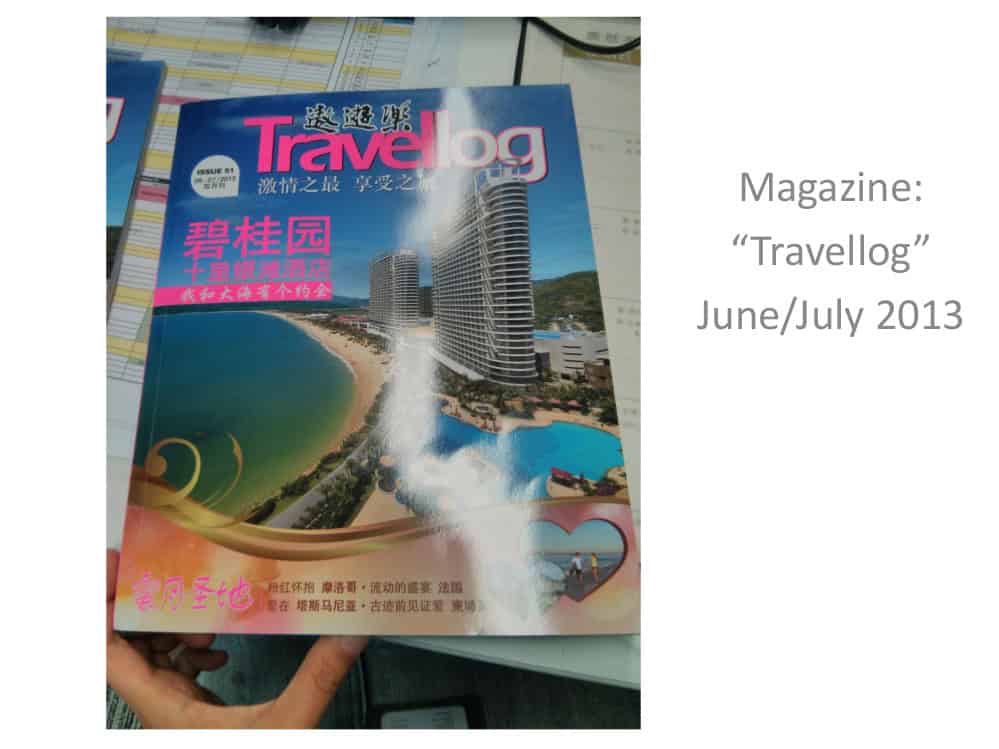 Cover of the Travelog magazine featuring a beach and hotel view, June/July 2013 edition.